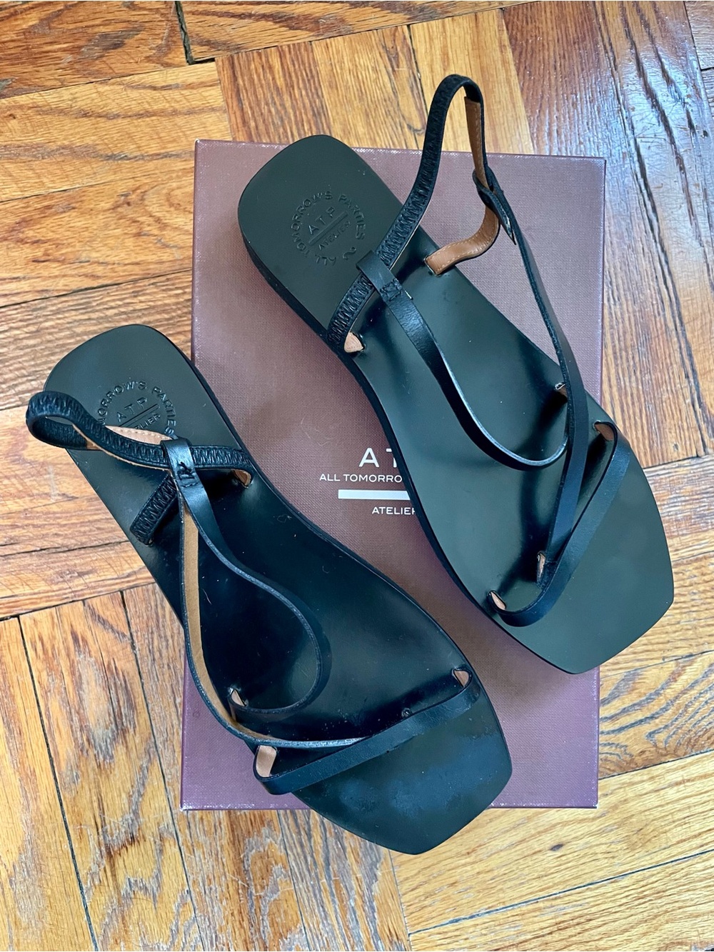ATP Atelier Black Leather Platform Women's Sandal, Size 38